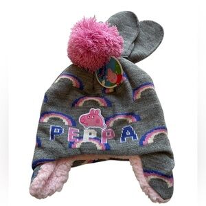 Peppa Pig Toddler Girls Winter Hat & Glove Set Gray Pink New